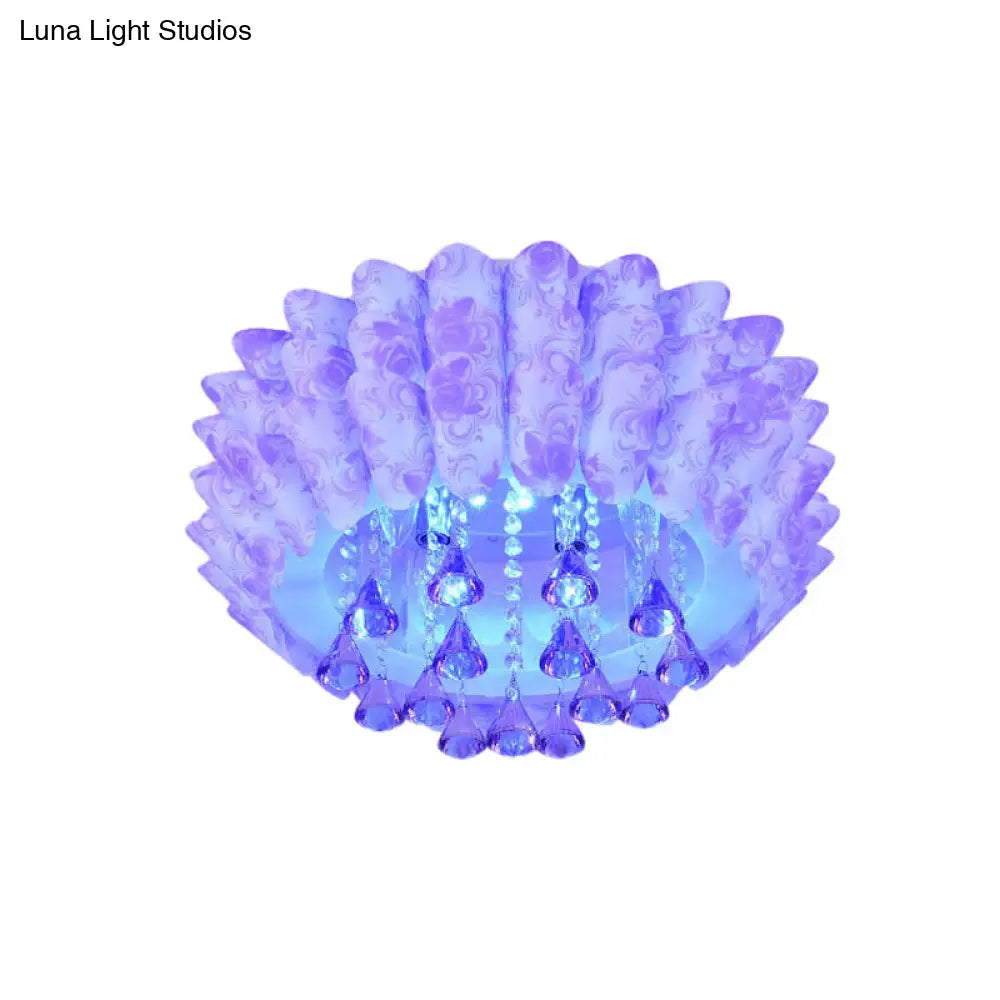 Modern Crystal Blossom Flush Mount Lamp With 5 Lights - Pink/Purple Ceiling Lighting For Bedroom