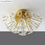 Modern Crystal Bouquet Semi Flush Mount Ceiling Lamp - Gold 3/5 Lights Bedroom Lighting