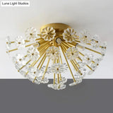 Modern Crystal Bouquet Semi Flush Mount Ceiling Lamp - Gold 3/5 Lights Bedroom Lighting