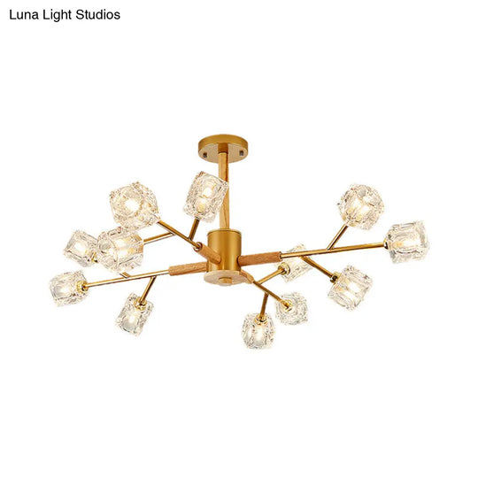 Modern Crystal Branch Chandelier With Gold/Grey Finish - 8/12 Bulbs Hanging Light Fixture