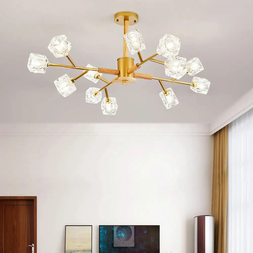 Modern Crystal Branch Chandelier With Gold/Grey Finish - 8/12 Bulbs Hanging Light Fixture 12 / Gold
