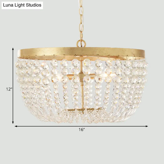 Modern Crystal Brass Dome Chandelier - Wide 16/19.5 3/5 Bulbs Hanging Ceiling Light