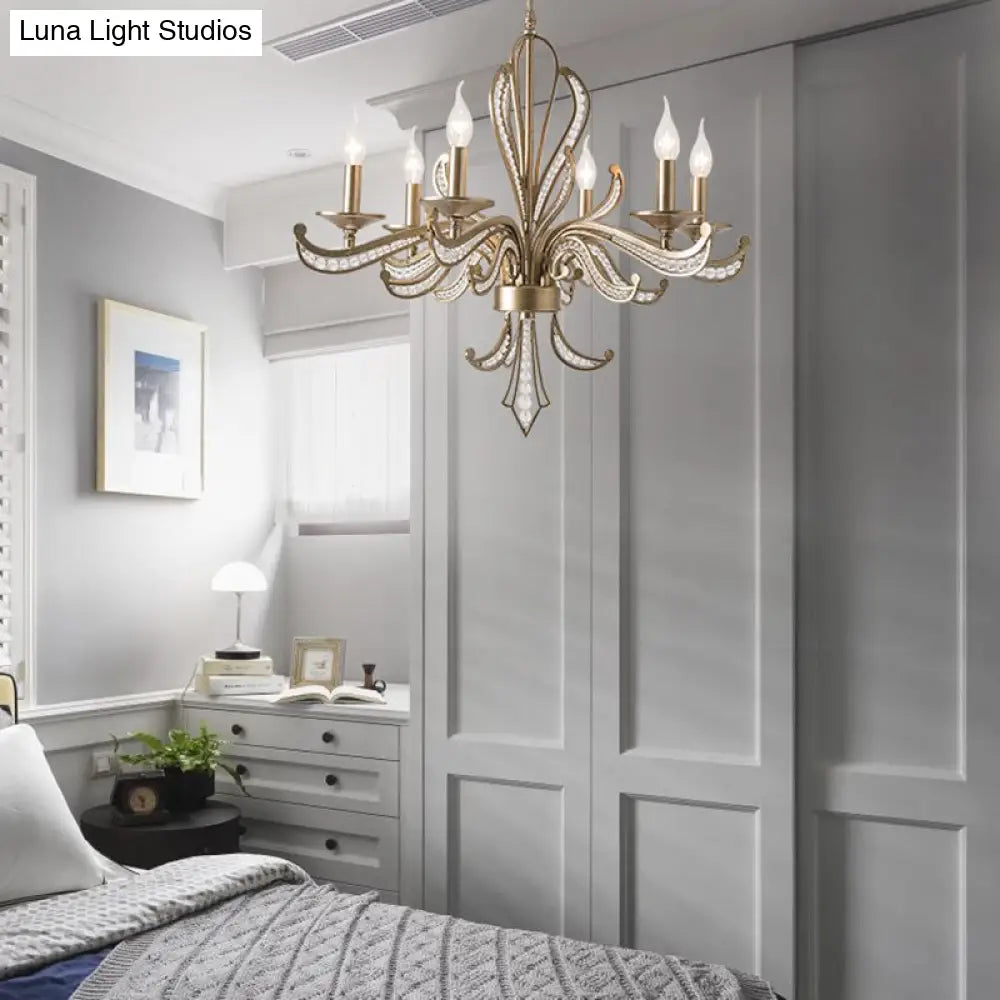 Modern Crystal Candle Chandelier: Gold Pendant Lighting Fixture For Bedroom (3/6 Bulbs)