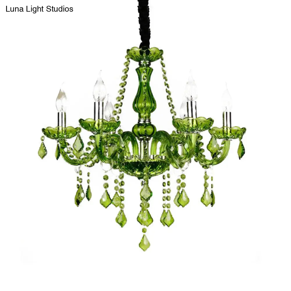 Modern Crystal Chandelier: Green Hanging Pendant For Bedroom - 6/18 Lights 23/37.5 W