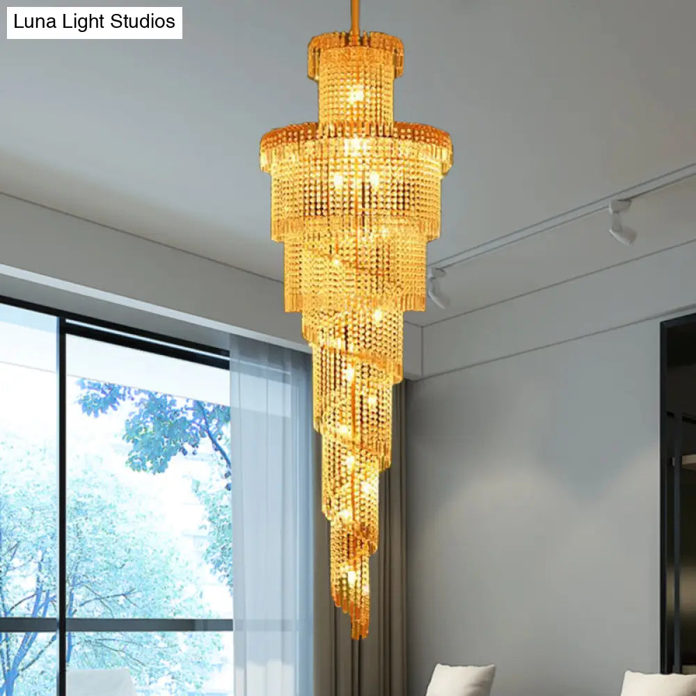 Modern Crystal Ceiling Chandelier - 15-Light Gold Pendant For Corridor