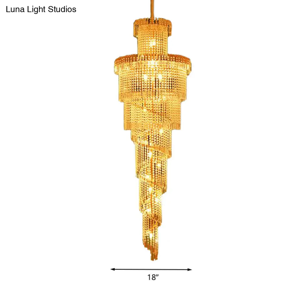 Modern Crystal Ceiling Chandelier - 15-Light Gold Pendant For Corridor