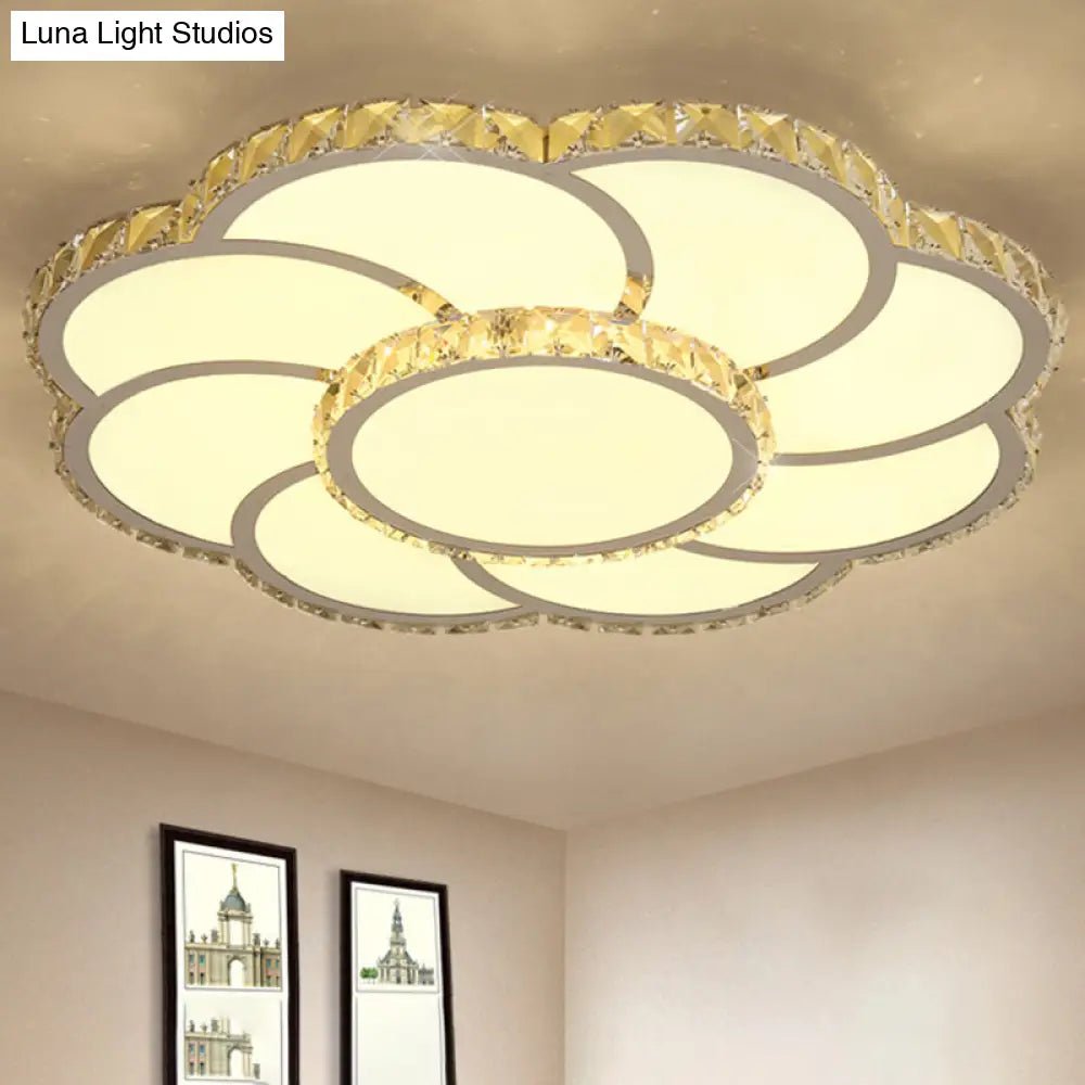 Modern Crystal Ceiling Lamp - Smart Led Flush Mount Light 18’/24’ Wide Warm/White White / 18’ Warm