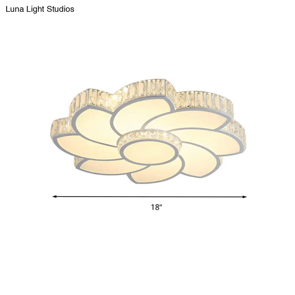 Modern Crystal Ceiling Lamp - Smart Led Flush Mount Light 18’/24’ Wide Warm/White