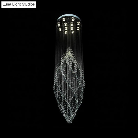 Modern Silver Crystal Chandelier With Multi Led Pendants And 12-Bulbs For Stairway Ceiling