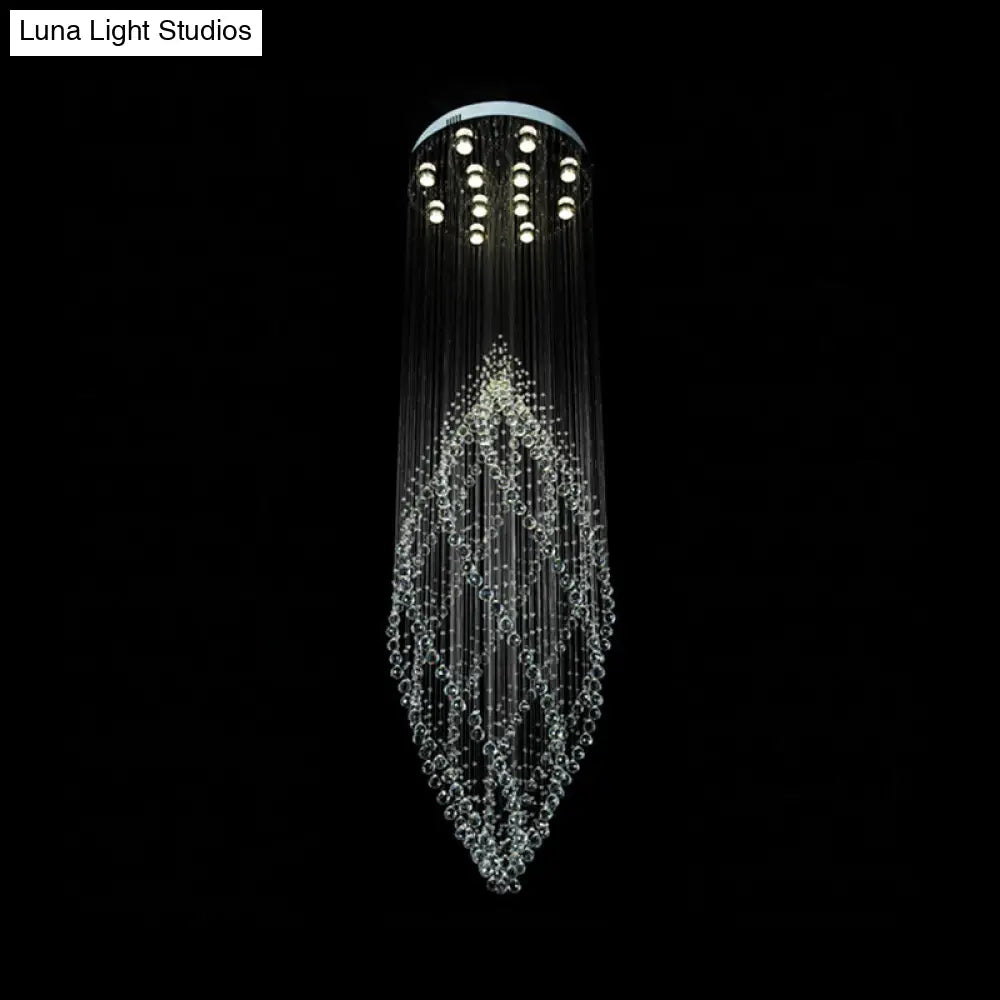Modern Crystal Ceiling Light With 12 Led Bulbs And Multi-Pendant Design