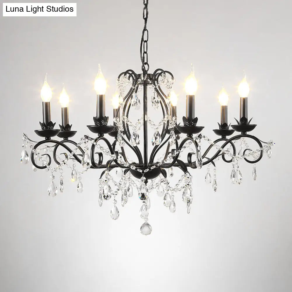 Modern Crystal Chandelier - Black Candle Ceiling Pendant Light Fixture (6/8 Bulbs)