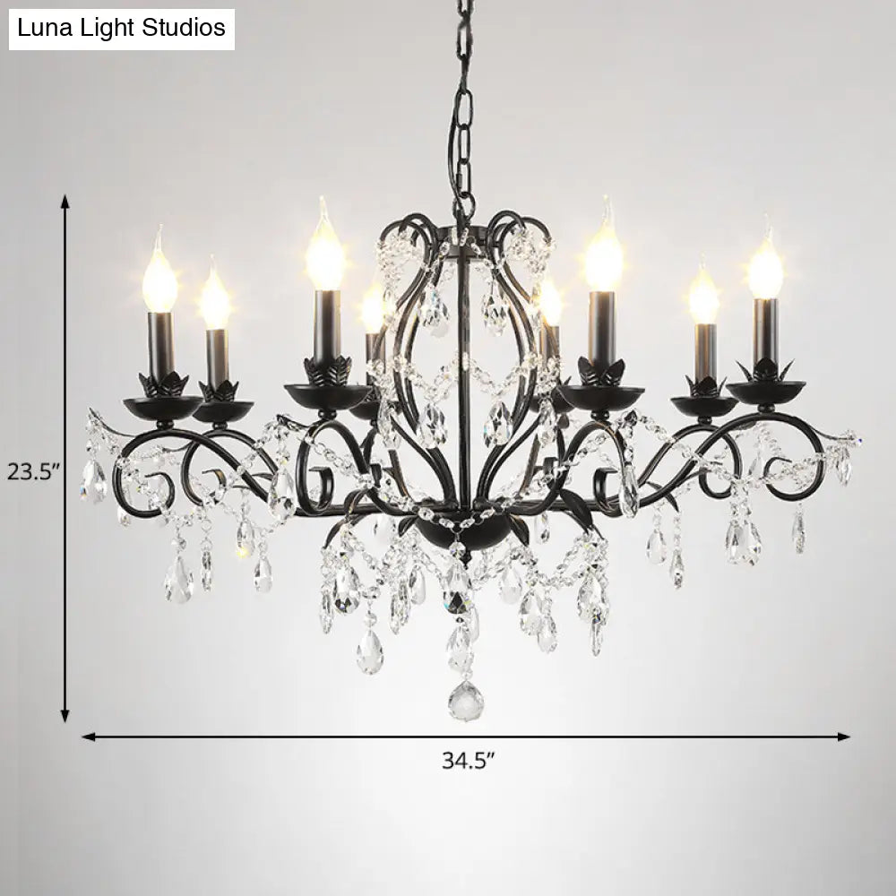 Modern Crystal Chandelier - Black Candle Ceiling Pendant Light Fixture (6/8 Bulbs)