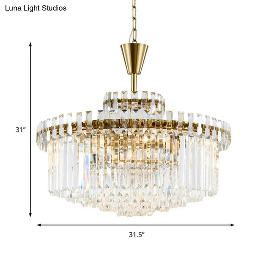 Modern Crystal Chandelier Drum Ceiling Light Fixture 9 Lights 25.5’/31.5’ Wide Brass Finish