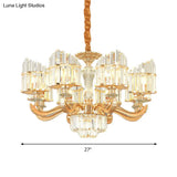 Modern Crystal Chandelier Light With Curved Metal Arm - Gold 6/8 Bulbs 23.5/27 Wide Suspended