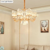 Modern Crystal Chandelier Light With Curved Metal Arm - Gold 6/8 Bulbs 23.5/27 Wide Suspended