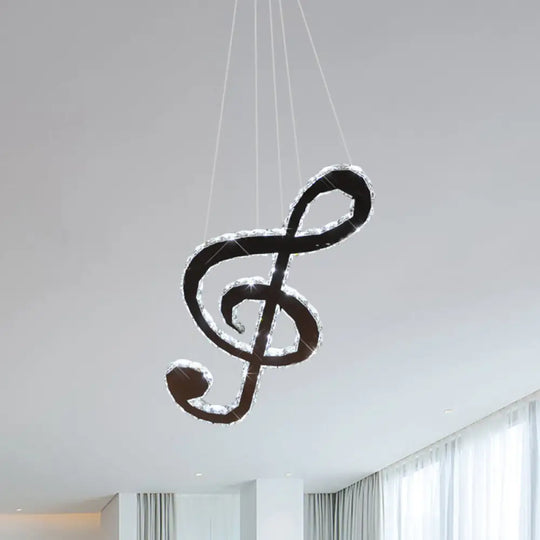 Modern Crystal Chandelier Light With Led Music Note Design – Chrome Finish Warm/White Lighting /