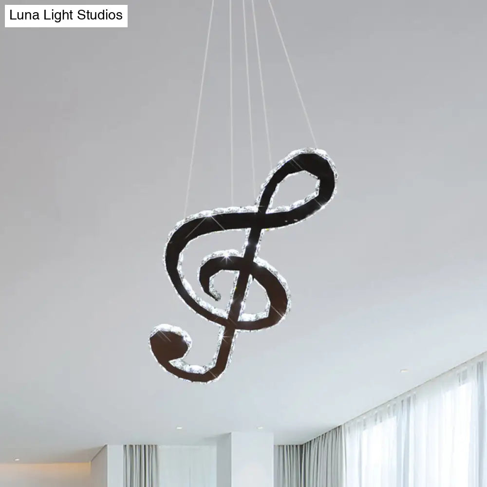 Modern Crystal Chandelier Pendant Light With Led Music Note Design In Chrome Warm/White Lighting /