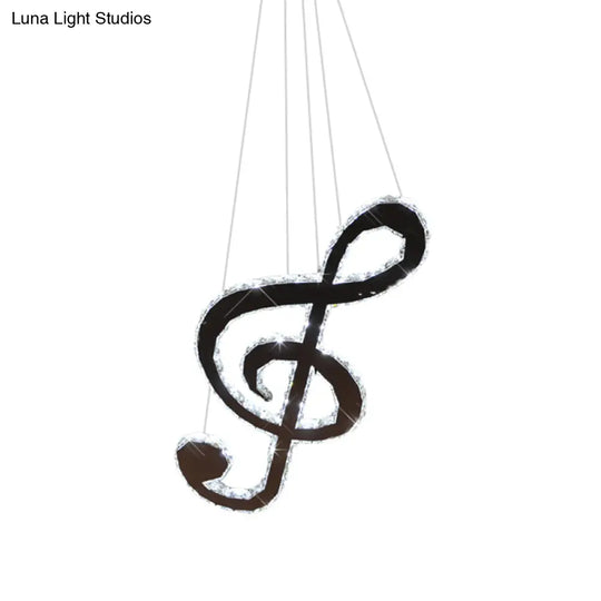 Modern Crystal Chandelier Light With Led Music Note Design – Chrome Finish Warm/White Lighting