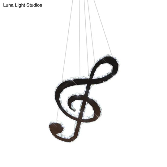 Modern Crystal Chandelier Pendant Light With Led Music Note Design In Chrome Warm/White Lighting