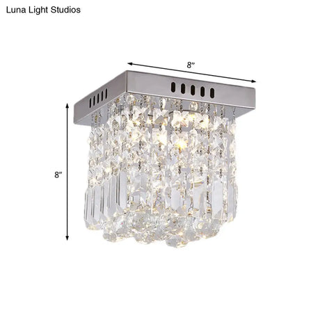 Modern Crystal Chrome Flush Mount Led Ceiling Light - 8’/16’ Cubic/Cuboid For Bedroom