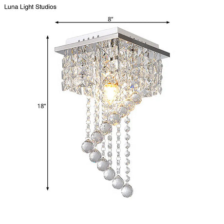 Modern Crystal Chrome Flush Mount Spiral Ceiling Light For Balcony - 8’/15’ Wide