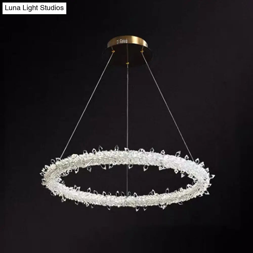Modern Crystal Pendant Chandelier Light For Restaurants - Sleek Circular Design Clear / 31.5 With
