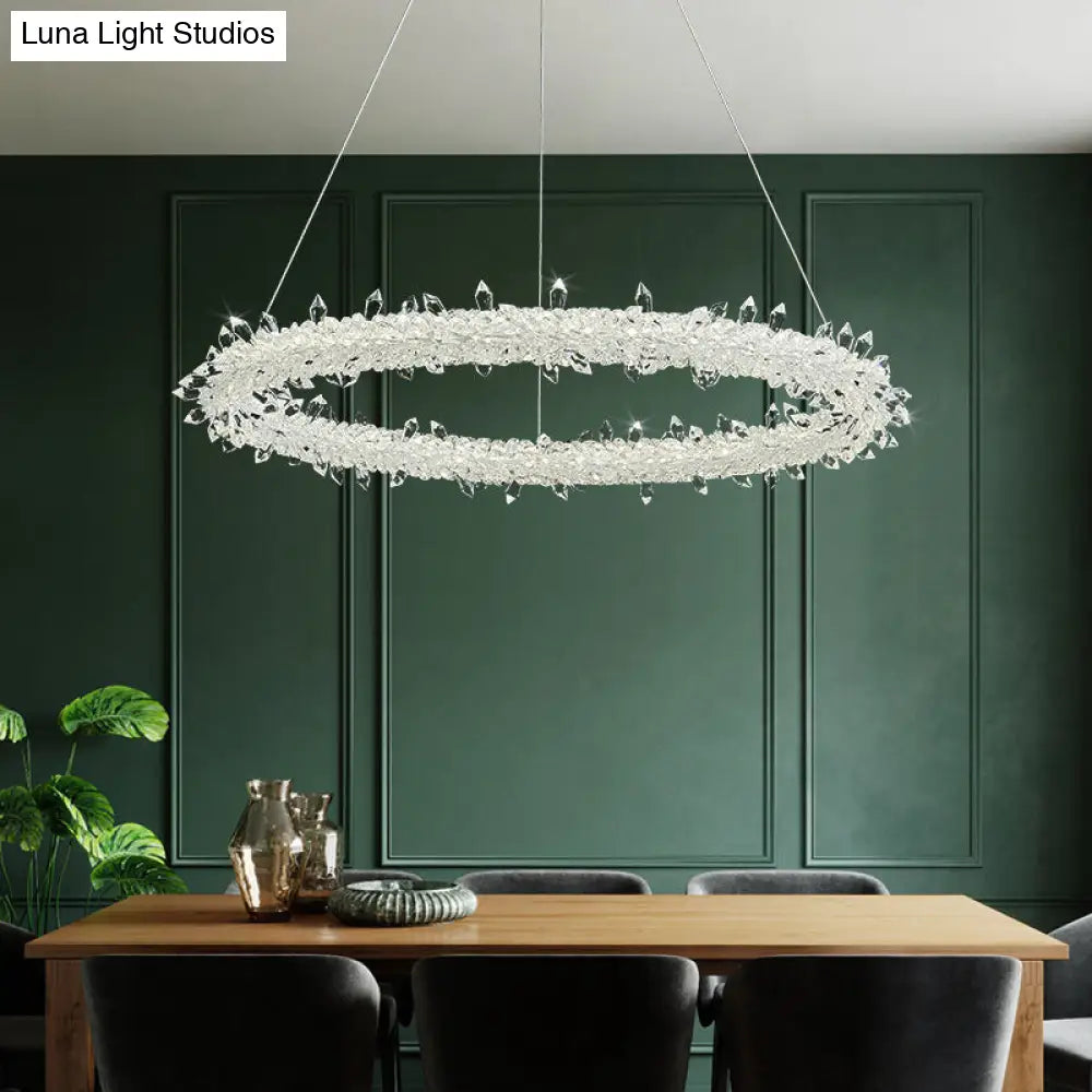 Modern Crystal Pendant Chandelier Light For Restaurants - Sleek Circular Design