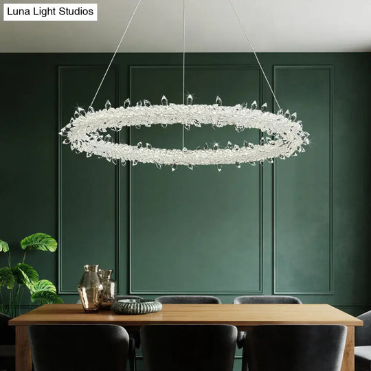 Modern Crystal Pendant Chandelier Light For Restaurants - Sleek Circular Design