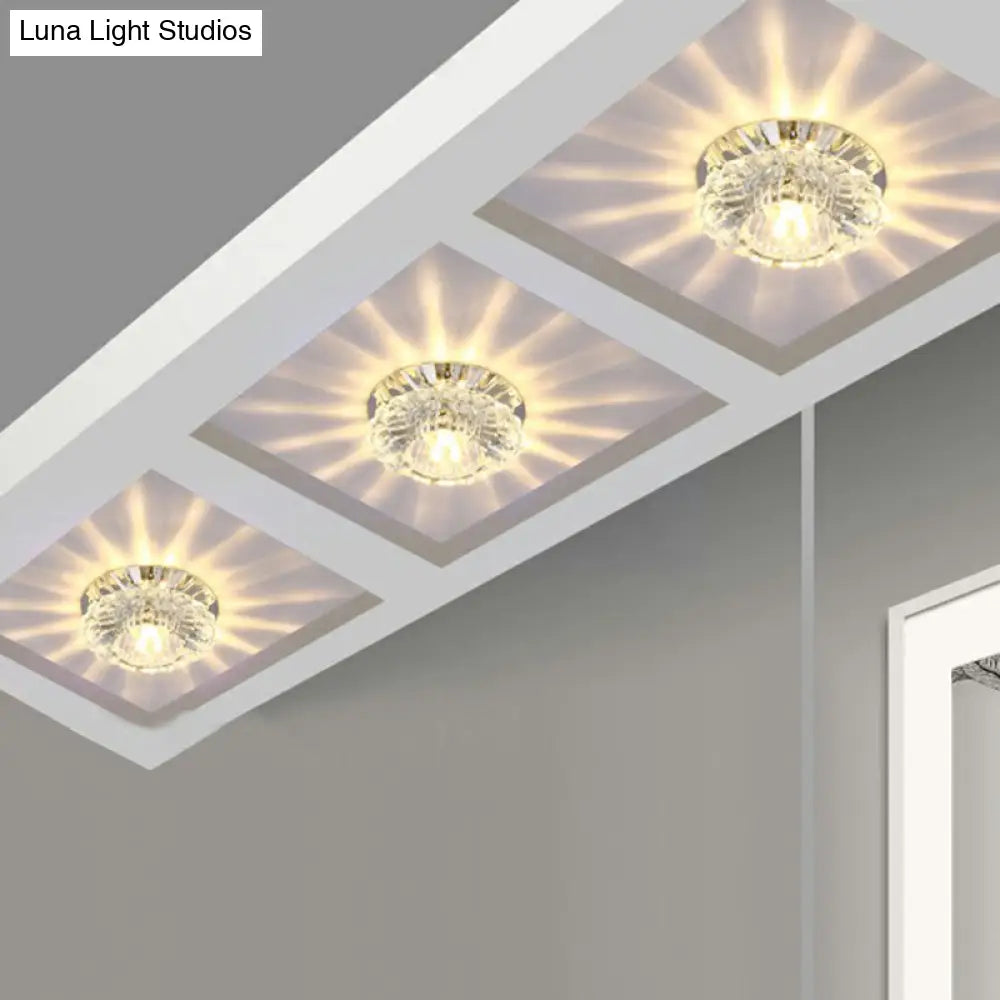 Modern Crystal Clear Flower Shade Led Flush Mount Ceiling Light For Corridor - Stylish & Efficient