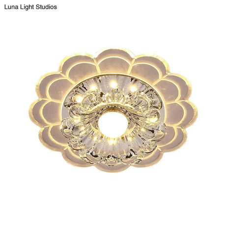 Modern Crystal Clear Led Ceiling Fixture For Corridor - Scalloped Flush Mount Recessed Lighting
