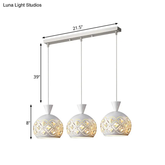 Modern White Iron Domed Cluster Light Pendant With Crystal Accents 3-Light Ceiling Lamp