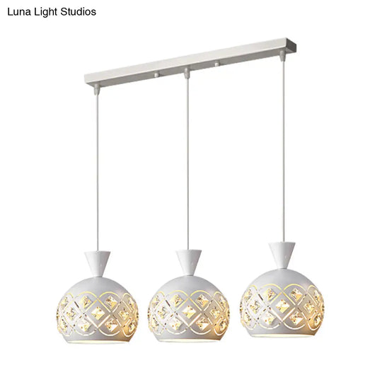Modern Crystal Cluster Pendant Light With 3 Iron Domed Shades In White