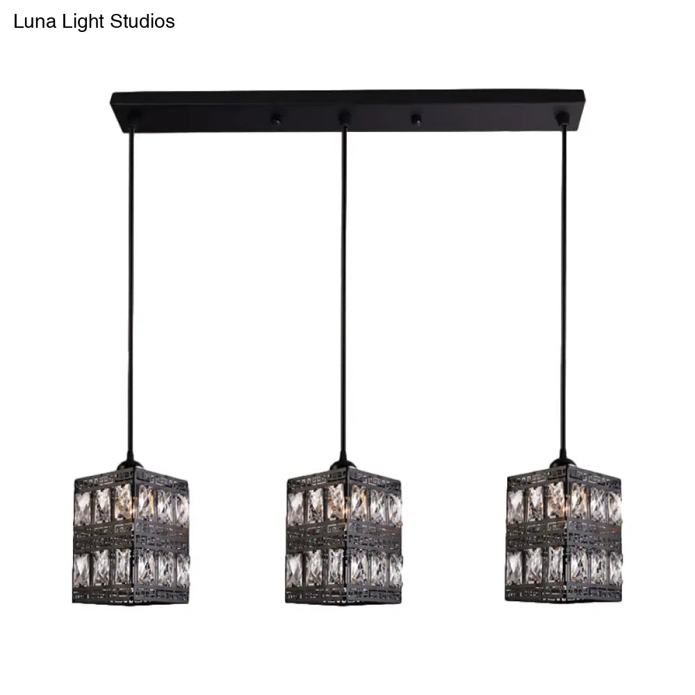 Modern Crystal Cluster Pendant Light With 3 Lights - Black Finish