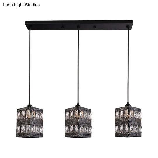 Modern Crystal Cluster Pendant Light With 3 Lights - Black Finish