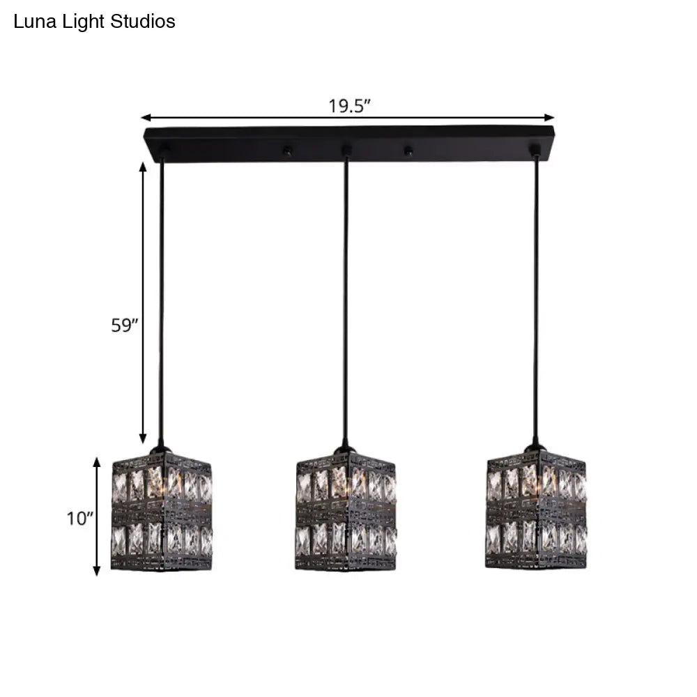 Modernist Cuboid Cluster Pendant Light - Black Finish 3 Lights Crystal Block Suspension Lamp
