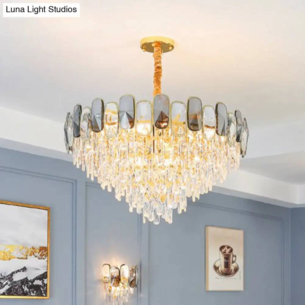 Modern Crystal Cone Chandelier For Clear Living Room Suspension Lighting