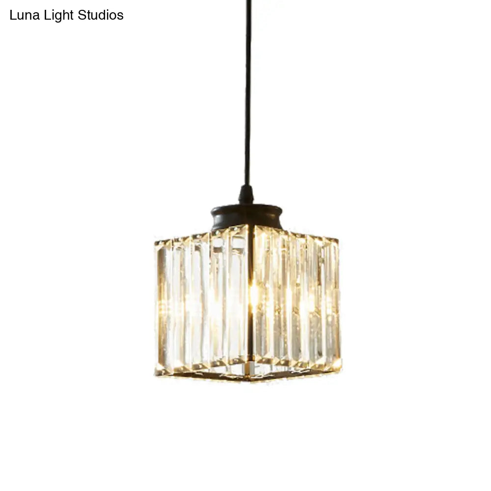 Modern Crystal Cube Pendant Lamp Kit For Dining Room Ceiling - Black
