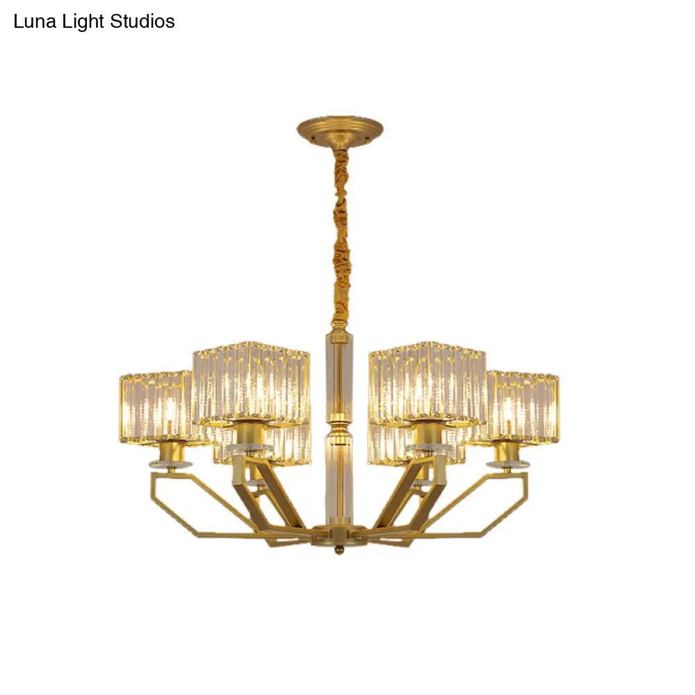Modern Crystal Cuboid Chandelier 6 Light Ceiling Pendant Lamp in Black/Gold