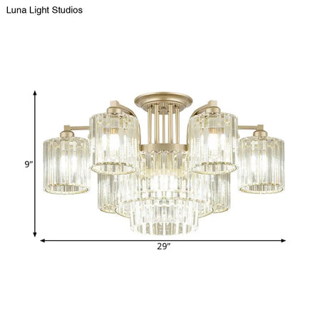 Modern Crystal Cylinder Ceiling Lamp - 3/9 - Light Semi Flush Mount For Bedroom