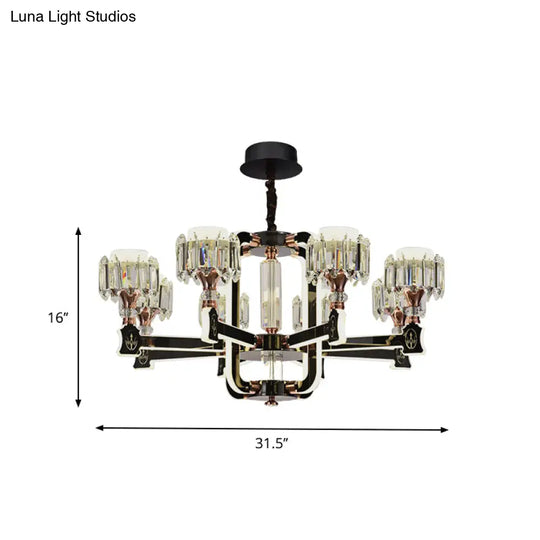 Modern Crystal Cylinder Led Chandelier With Black Finish (6/8 Bulbs) - Hanging Ceiling Lamp