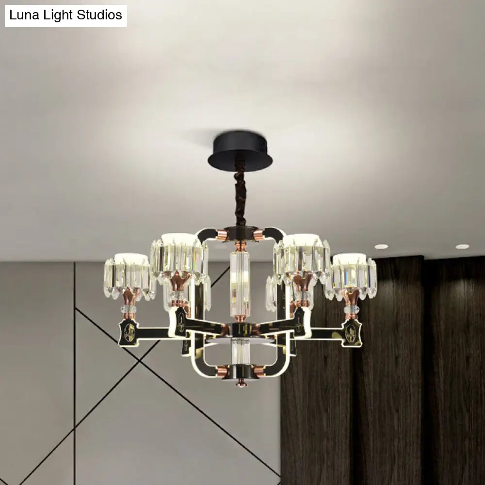 Modern Black Led Chandelier With Crystal Block Cylinder And 6/8 Bulbs 6 /