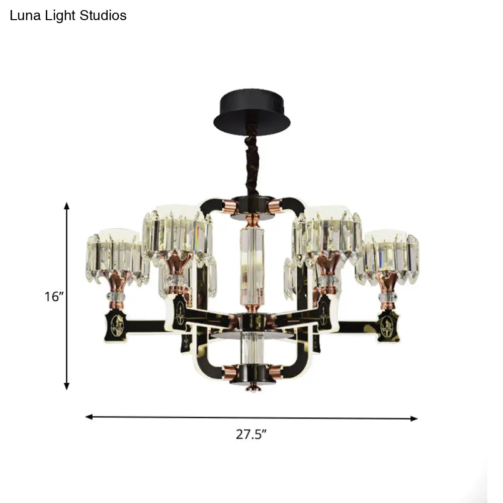 Modern Crystal Cylinder Led Chandelier With Black Finish (6/8 Bulbs) - Hanging Ceiling Lamp