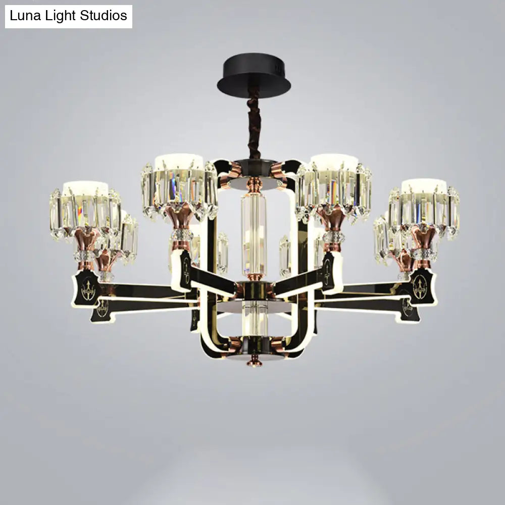 Modern Crystal Cylinder Led Chandelier With Black Finish (6/8 Bulbs) - Hanging Ceiling Lamp
