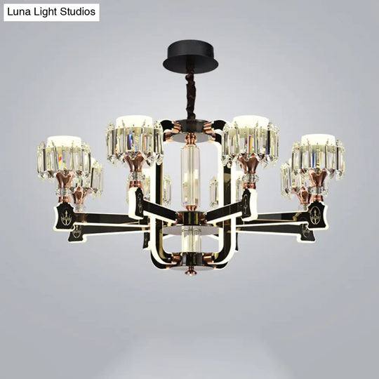 Modern Crystal Cylinder Led Chandelier With Black Finish (6/8 Bulbs) - Hanging Ceiling Lamp