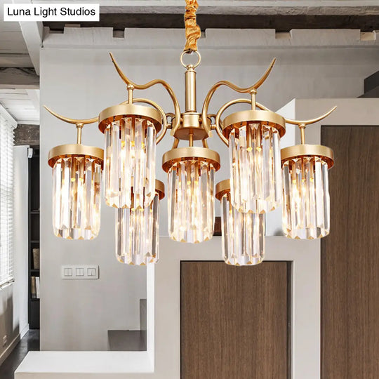 Modern Brass Cylindrical Chandelier Light With 7/9-Head Design