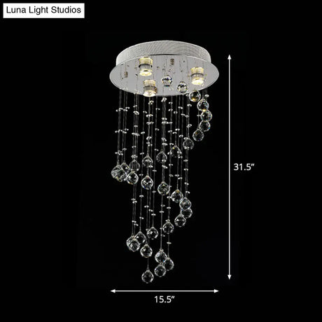 Modern Crystal Draping Ceiling Light With Stainless Steel Spiral Design - 1/3/5 Bulbs