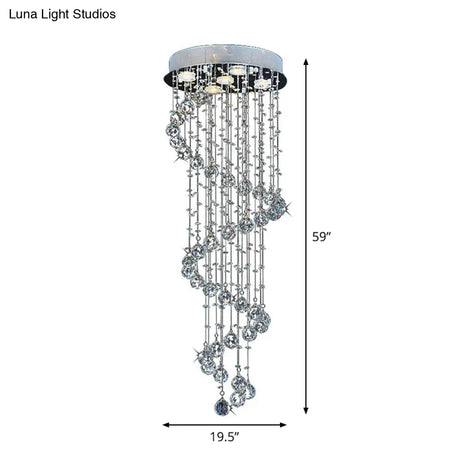Modern Crystal Draping Ceiling Light With Stainless Steel Spiral Design - 1/3/5 Bulbs