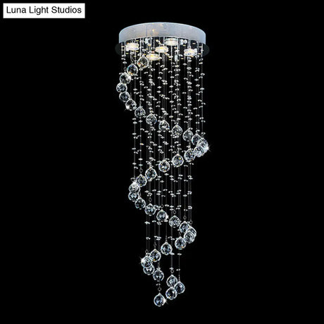 Modern Crystal Draping Ceiling Light With Stainless Steel Spiral Design - 1/3/5 Bulbs