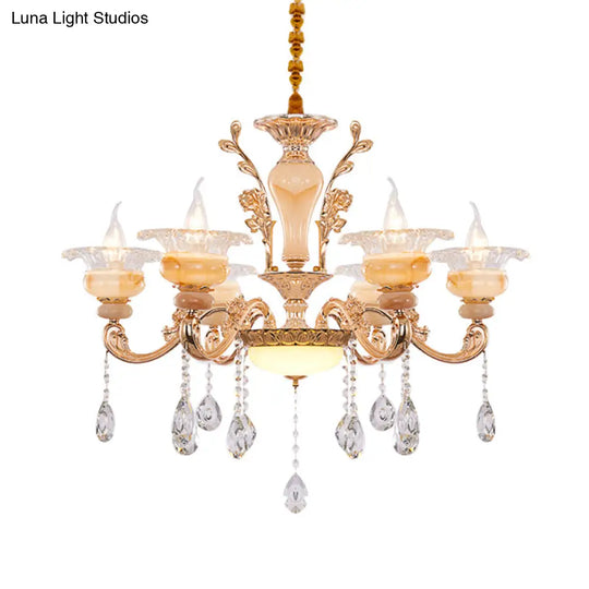Modern Crystal Drop Gold Candelabra Pendant Chandelier - 6/8/10 Lights Living Room Hanging Light