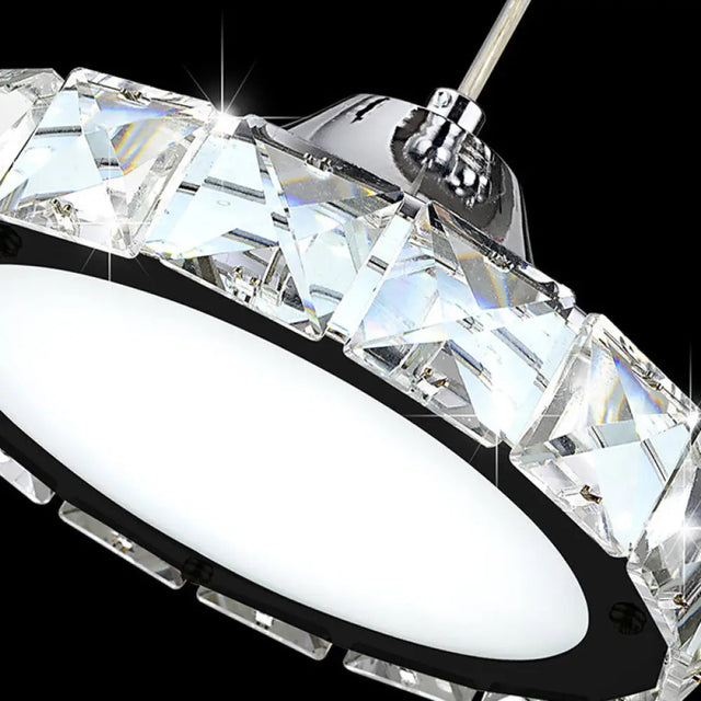 Modern Circular Led Crystal Pendant Light With Chrome Finish For Hanging Ceiling